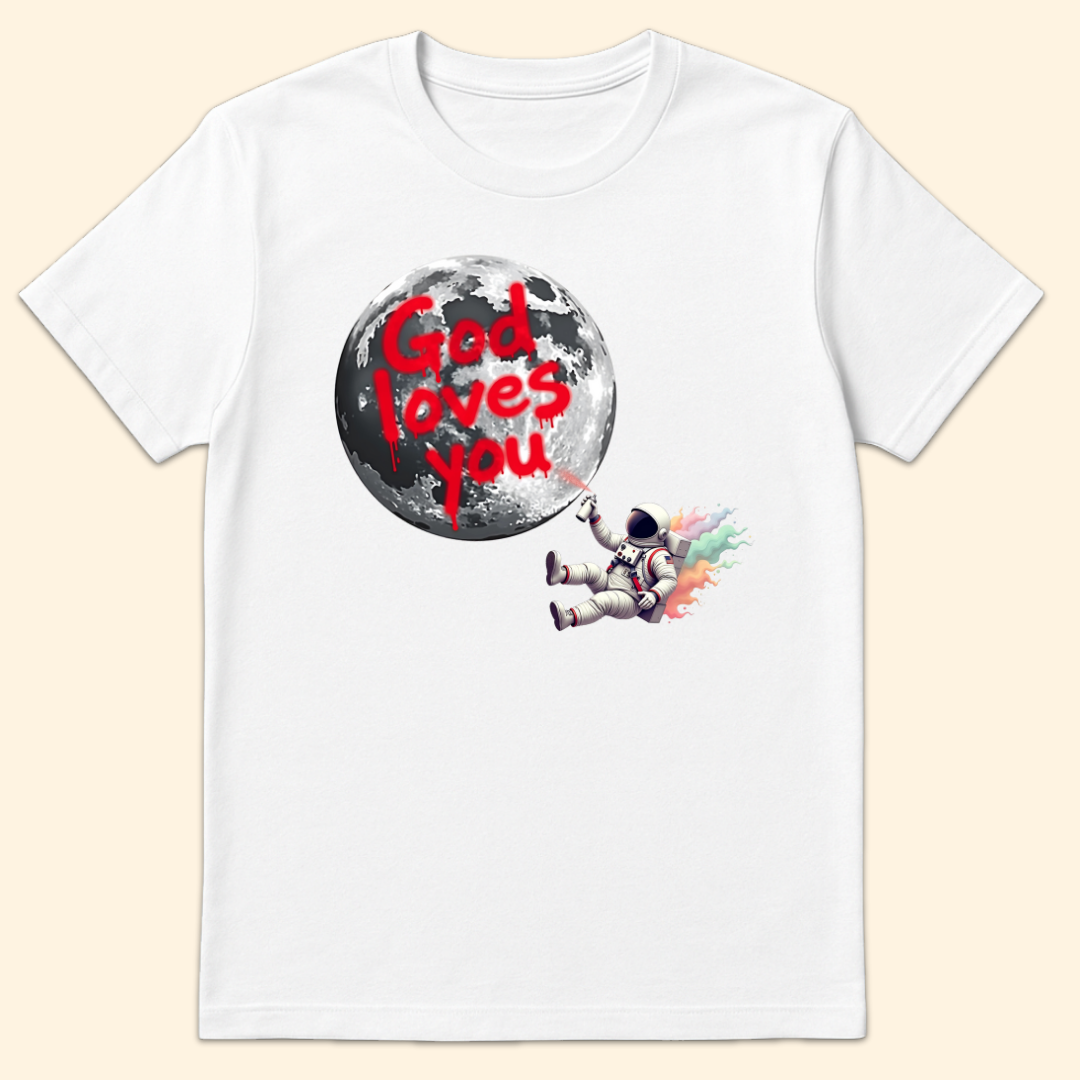 God Loves You Moon Graffiti T-Shirt White