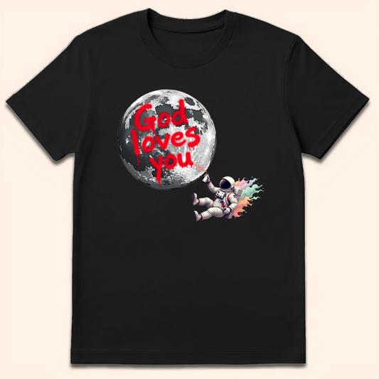 God Loves You Moon Graffiti T-Shirt Black