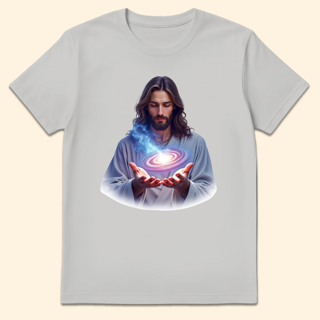 Jesus Creator of Galaxies T-Shirt Ice Grey