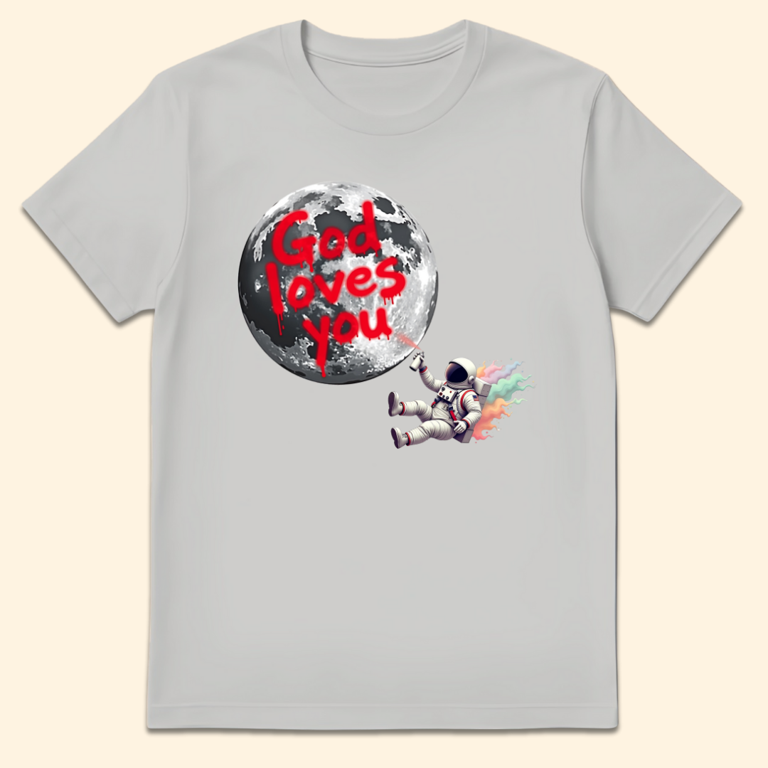 God Loves You Moon Graffiti T-Shirt Ice Grey