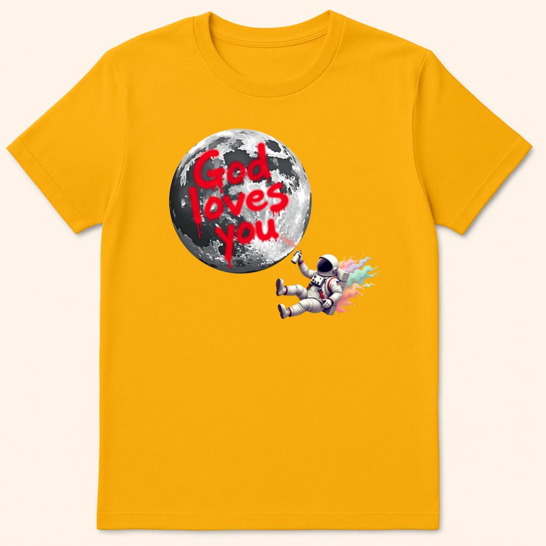 God Loves You Moon Graffiti T-Shirt Gold