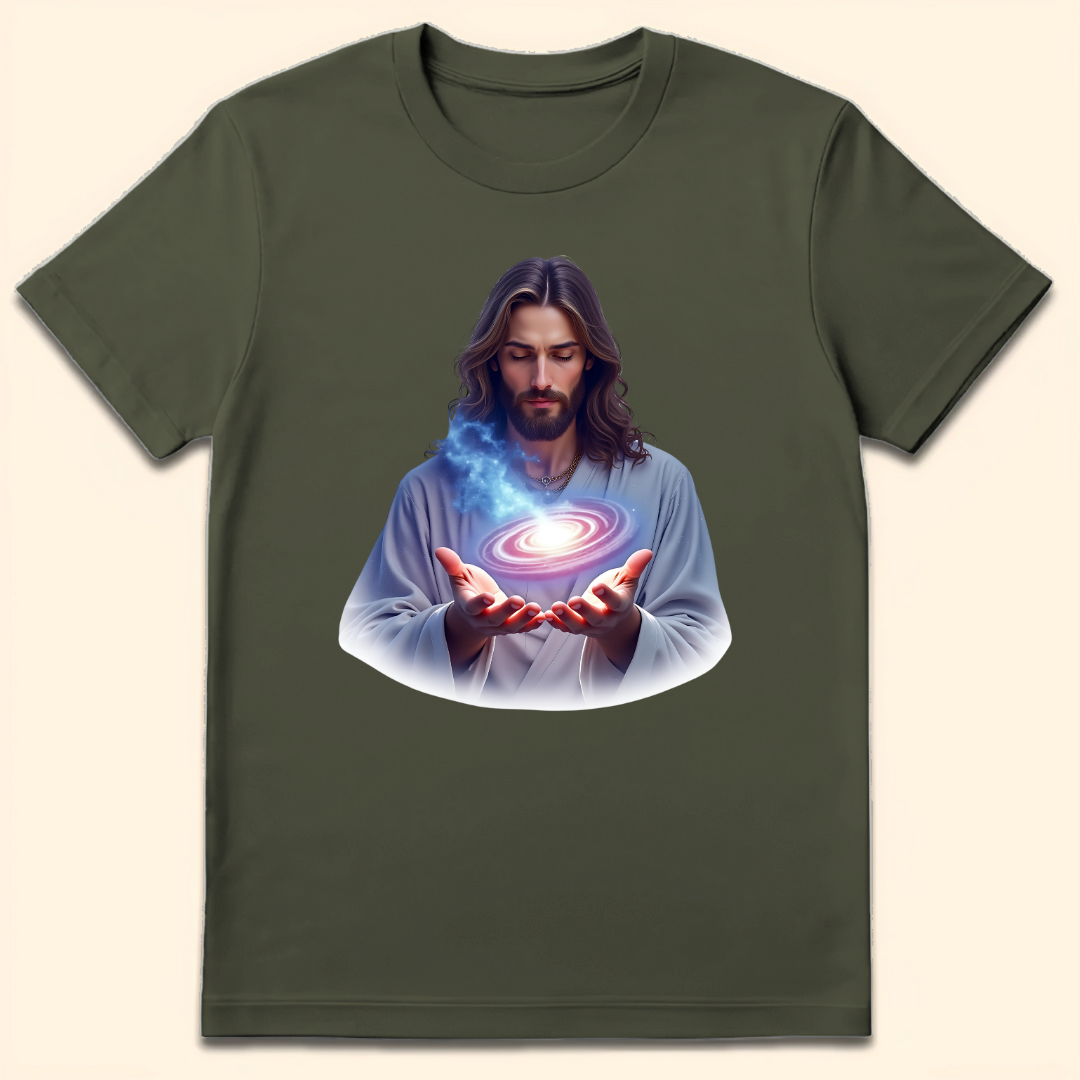 Jesus Creator of Galaxies T-Shirt Military Green