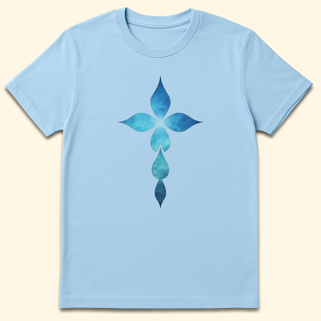 Teardrop Cross T-Shirt Light Blue