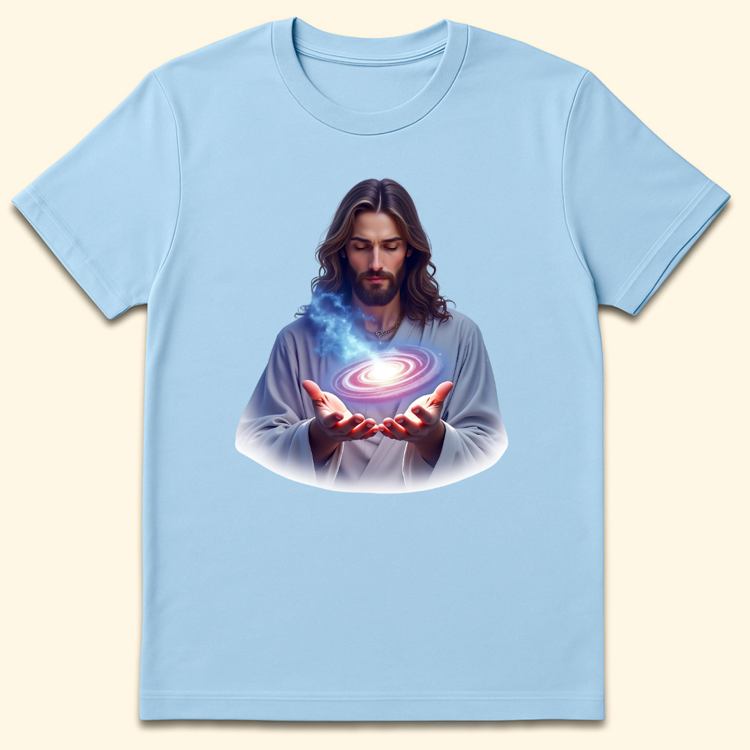 Jesus Creator of Galaxies T-Shirt Light Blue