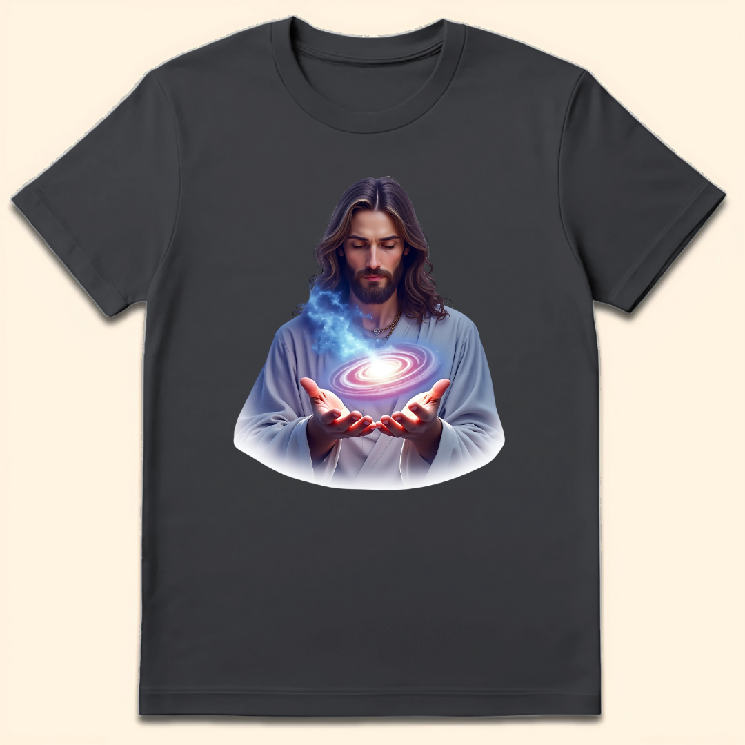Jesus Creator of Galaxies T-Shirt Dark Heather Grey
