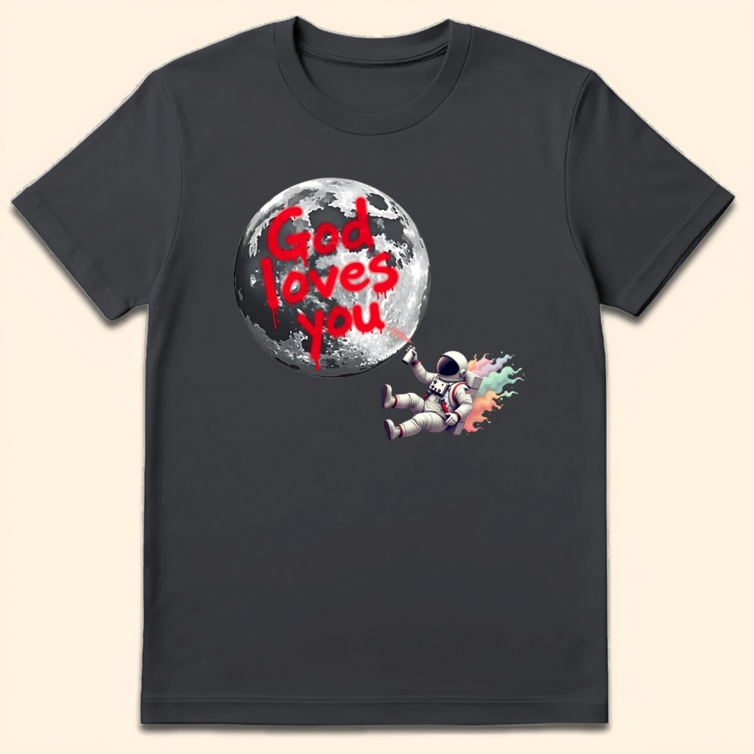God Loves You Moon Graffiti T-Shirt Dark Heather Grey