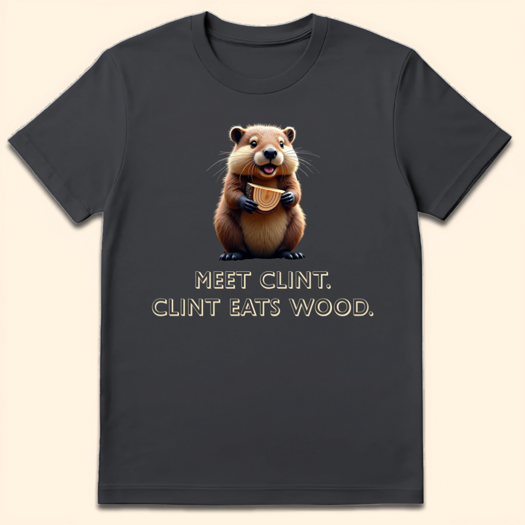 Clint Eats Wood T-Shirt Dark Heather Grey