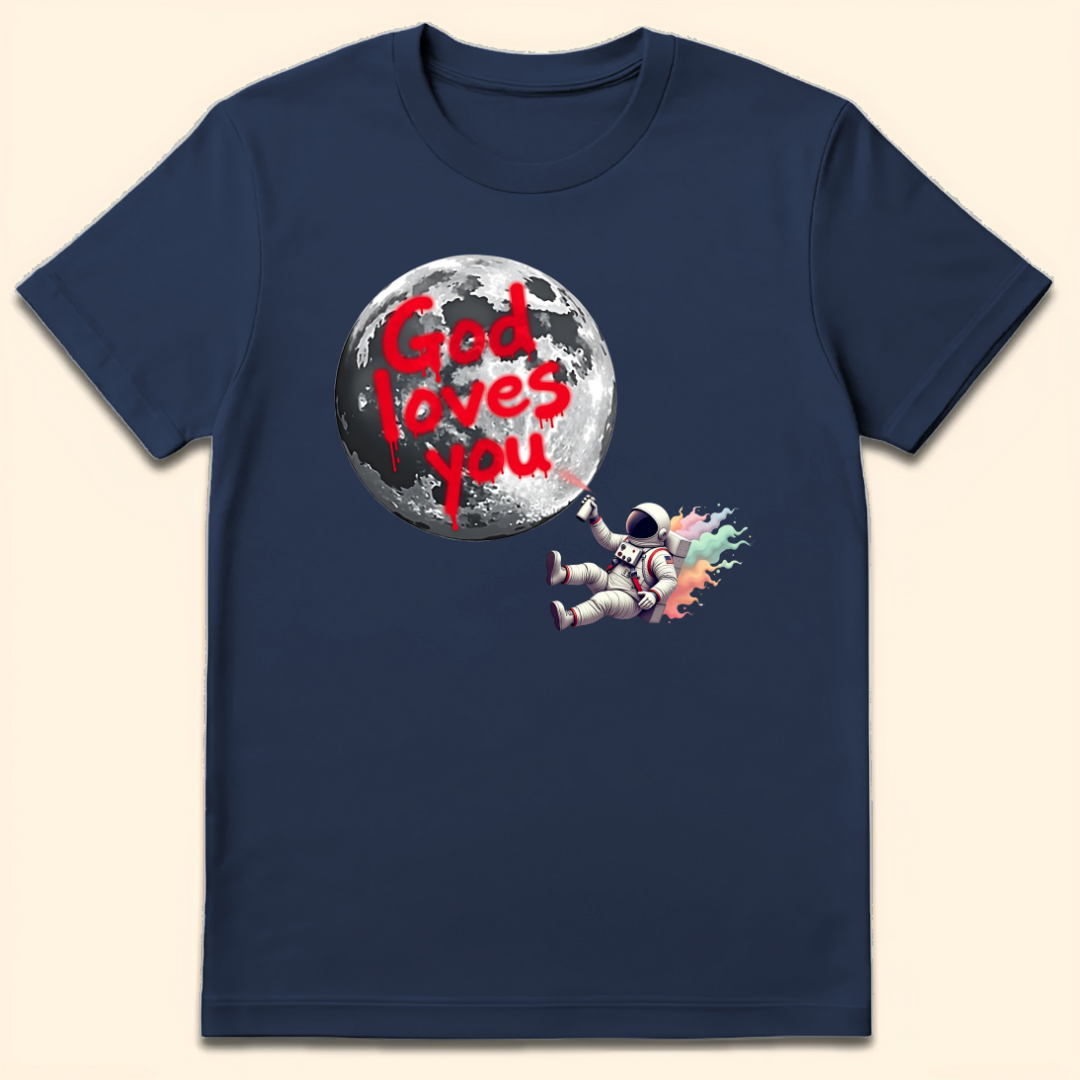 God Loves You Moon Graffiti T-Shirt Navy